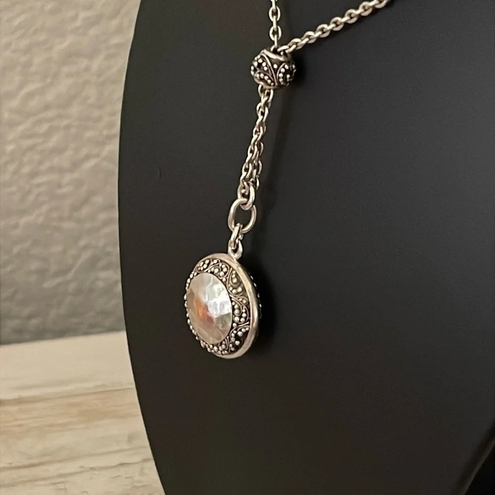 Lois Hill Sterling Silver Y Drop Pendant Necklace Hammered Filigree 925